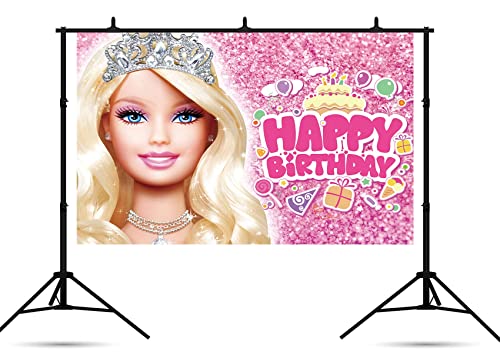 Barbie Backdrops for Girl Birthday Party Decorations Supplies, Barbie Theme Birthday Photo Background for Cake Table Decorations, Happy Birthday Barbie Banner, Polyester 7x5ft, Birthday Pink Barbie