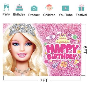 Barbie Backdrops for Girl Birthday Party Decorations Supplies, Barbie Theme Birthday Photo Background for Cake Table Decorations, Happy Birthday Barbie Banner, Polyester 7x5ft, Birthday Pink Barbie