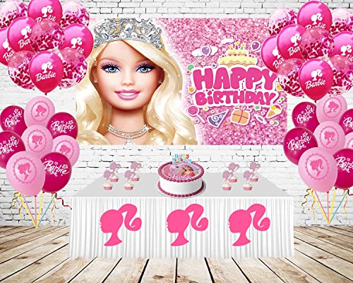 Barbie Backdrops for Girl Birthday Party Decorations Supplies, Barbie Theme Birthday Photo Background for Cake Table Decorations, Happy Birthday Barbie Banner, Polyester 7x5ft, Birthday Pink Barbie