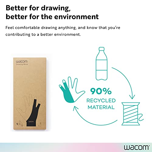 Wacom Drawing Glove, Two-Finger Artist Glove for Drawing Tablet Pen Display, 90% Recycled Material, eco-Friendly, one-Size (1 Pack), Black