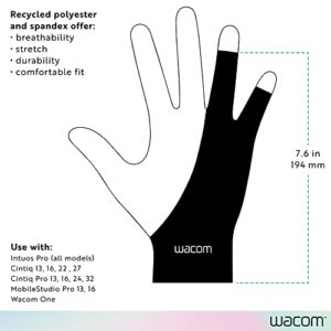 Wacom Drawing Glove, Two-Finger Artist Glove for Drawing Tablet Pen Display, 90% Recycled Material, eco-Friendly, one-Size (1 Pack), Black