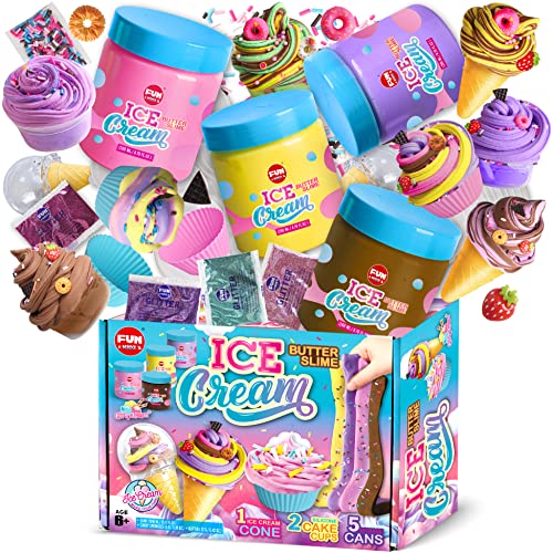 35.16 FL OZ Butter Slime Pack, FunKidz Fluffy Ice Cream Slime Kit for Girls 6-8 Premade 1040 ML Slime Toys Birthday Gifts Party Favor for Kids Age 6-12