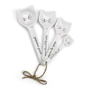 votum ceramic measuring spoons set - adorable cat shaped stackable spoons with hand painted details - 4 piece set: 1 tbsp, 1 tsp, 1/2 tsp & 1/4 tsp