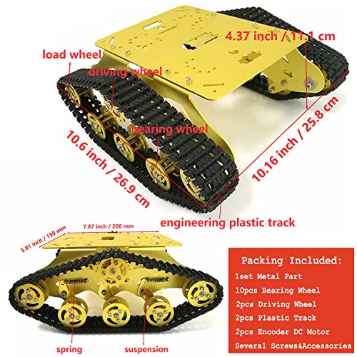 Swaytail Professional TS300 Shock Absorption Robot Tank Chassis with Suspension Supporting Holder for Arduino Raspberry Pie, RC Tracked Model with 2pcs DC Encoder Motor for STEAM Teaching