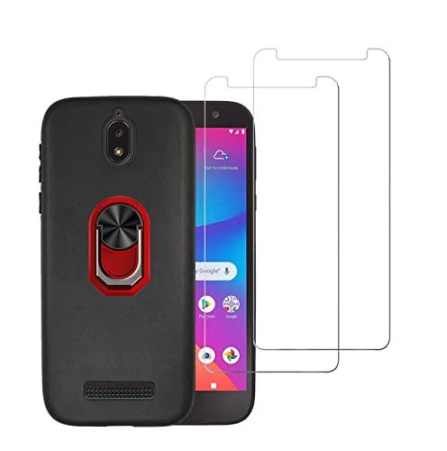 DAMONDY for BLU View 2 Case 2 Pack Screen Protector Tempered Glass, BLU View 2 Case,Full Body Shock Protective Kickstand 360 Ring Holder Defender Back Phone Cover Case for BLU View 2 B130DL -Red