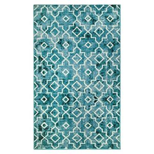 moynesa boho 3x5 area rug, modern washable teal kitchen rugs non-slip entry throw rug laundry room rugs faux wool mat low-pile floor carpet for entrance living room bedroom dining