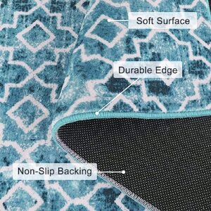 Moynesa Boho 3x5 Area Rug, Modern Washable Teal Kitchen Rugs Non-Slip Entry Throw Rug Laundry Room Rugs Faux Wool Mat Low-Pile Floor Carpet for Entrance Living Room Bedroom Dining