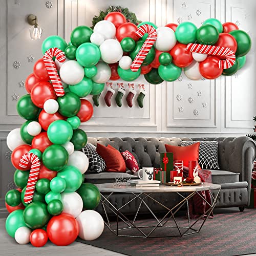 Balloon Garland Arch Kit Christmas, 87PCS Green Red White Christmas Balloon Garland Balloon Arch Kit with Candy Cane Foil Balloons for Kids Christmas Party Decorations New Year Holiday Party Supplies