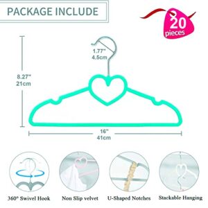 JIUXCF Velvet Hangers 20 Pack, 16" Non Slip Adult Hangers, Slim Clothes Hanger with 360 Degree Swivel Hook - Durable & Cute for Coats, Shirts, Dress (Mix Color)