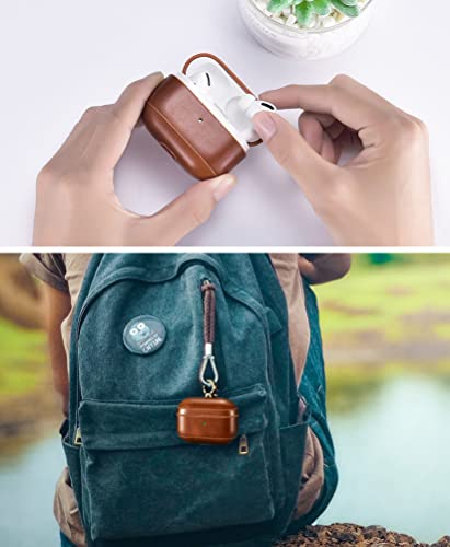 for AirPod 3 Case Leather, Genuine Leather Protective Airpod 3 Generation Case Cover Shockproof with Loss Prevention Clip for Apple AirPods 3 Wireless Charging Case for airpods