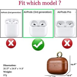 for AirPod 3 Case Leather, Genuine Leather Protective Airpod 3 Generation Case Cover Shockproof with Loss Prevention Clip for Apple AirPods 3 Wireless Charging Case for airpods