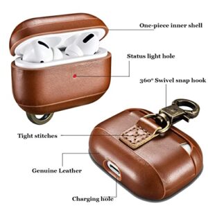 for AirPod 3 Case Leather, Genuine Leather Protective Airpod 3 Generation Case Cover Shockproof with Loss Prevention Clip for Apple AirPods 3 Wireless Charging Case for airpods