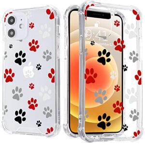lugeke dog paw print case for iphone 13 mini,puppy paw clear soft tpu flexible full-body airbag shockproof case cover for girls boys kids,transparent anti-scratch bumper protection phone case