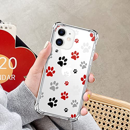 LuGeKe Dog Paw Print Case for iPhone 13 Mini,Puppy Paw Clear Soft TPU Flexible Full-Body Airbag Shockproof Case Cover for Girls Boys Kids,Transparent Anti-Scratch Bumper Protection Phone Case