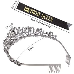 Didder Birthday Tiara for Women, Black Crystal Crown & Birthday Queen Sash Set, Tiaras for Women Birthday Sash and Tiara for Women Birthday Crowns for Women Girls Birthday Gifts for Women