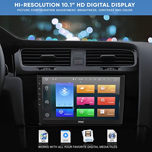 PyleUsa Single DIN Car Stereo Receiver-10'' 1080P HD Touch Screen Bluetooth Car Radio Audio Receiver Multimedia Player - WiFi/GPS/AM/FM, Mirror Link for Android/iOS, Front/Rear DVR Camera, Dual USB