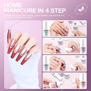 Morovan Dip Powder Liquid Set with Activator Base Top Coat and Dipping Powder Brush Saver 4pcs 0.5oz for Dip Powder Nail Kit