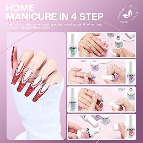 Morovan Dip Powder Liquid Set with Activator Base Top Coat and Dipping Powder Brush Saver 4pcs 0.5oz for Dip Powder Nail Kit