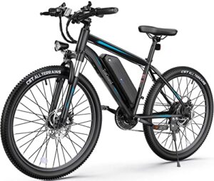wooken electric bike, bike for adults 27.5'' e-bikes with 500w motor, 21.6mph mountain lockable suspension fork, removable battery, professional 21 speed gears bicycle