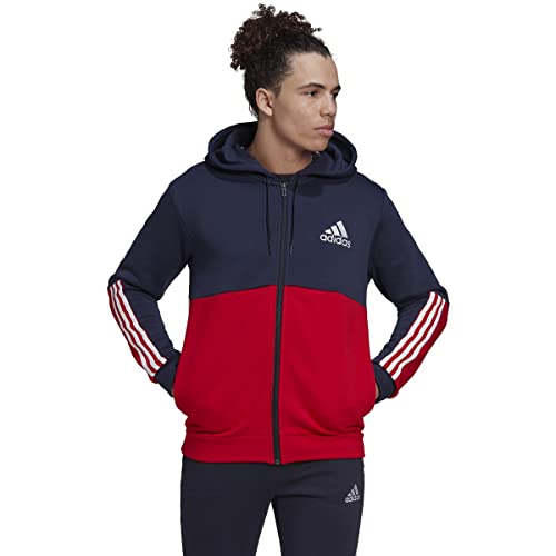 adidas Men's Essentials Colorblock Full Zip Hoodie, Ink/Scarlet, Small