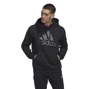 adidas men's essentials camouflage printed french terry hoodie, black, x-large