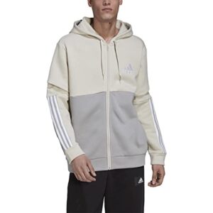 adidas men's essentials colorblock full zip hoodie, alumina/solid grey, x-large