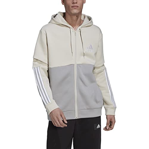 adidas Men's Essentials Colorblock Full Zip Hoodie, Alumina/Solid Grey, X-Large