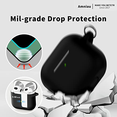 Amniau Compatible with AirPods 3rd Generation Case(2021), Full-Body Protective Silicone Case with Keychain Compatible with AirPods 3 Charging Case[LED Visible], Black