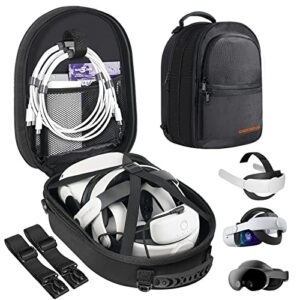 carrying case for oculus meta quest 2/quest pro and accessories, expandable capacity generic compatible with kiwi design/bobovr all elite strap with battery, travel storage backpack