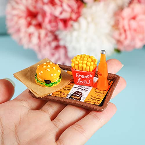 38 Pcs Miniature Food Toy Miniature Doll House Accessories Miniature Play Sets Small Doll Food Dollhouse Food, Hamburger Fries Soda Milk Juice Fast Food Set for Pretend Play Kitchen