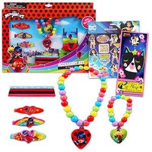 miraculous ladybug dress up accessories set - bundle with 15 pieces including necklaces, bracelets and more plus mini coloring book, stickers and door hanger (toddler accessories for girls)
