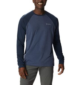 columbia men's thistletown hills raglan tee, dark mountain/collegiate navy heather, large