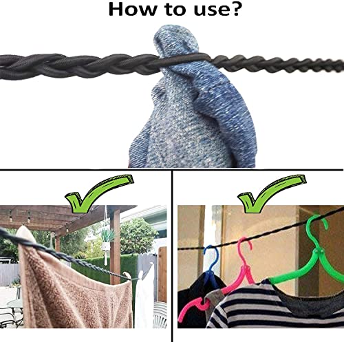 Tri-Braided Cord Clothes Line, Clothes Drying Rope Portable Travel Clothesline for Indoor Outdoor Laundry , Windproof Clothes Line, Hanger for Camping Travel & Home Use - No hanger hook needed