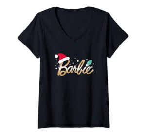 barbie - christmas - logo santa hat v-neck t-shirt