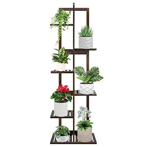 OERGKE Bamboo Plant Stand Indoor & Outdoor 6 Tier 7 Potted Tall Plant Shelf Multiple Flower Pots Holder Shelf Rack Display Stand for Patio Garden, Living Room, Corner Balcony and Bedroom