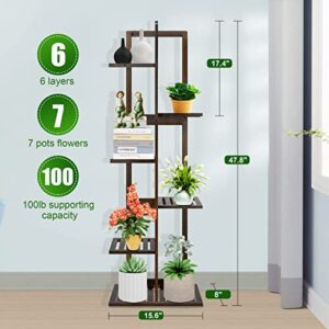 OERGKE Bamboo Plant Stand Indoor & Outdoor 6 Tier 7 Potted Tall Plant Shelf Multiple Flower Pots Holder Shelf Rack Display Stand for Patio Garden, Living Room, Corner Balcony and Bedroom