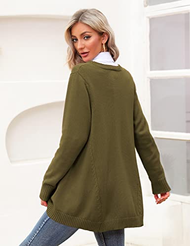 YESNO Women's Sweater with Swing Hem Oversized 2022 Long Sleeve V Neck Knit Pullover Tops Tunic Sweaters with Drop Pockets L WM9TYP1 Olive