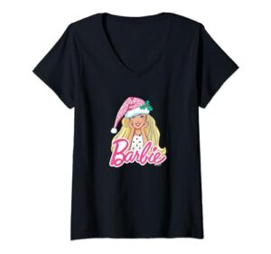 barbie - christmas - santa hat v-neck t-shirt