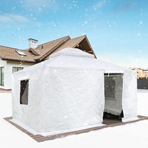gazebo accessories 12' x 16' universal winter gazebo cover for hardtop gazebos,enclosed cover with sidewalls and mesh windows waterproof (white) by domi outdoor living