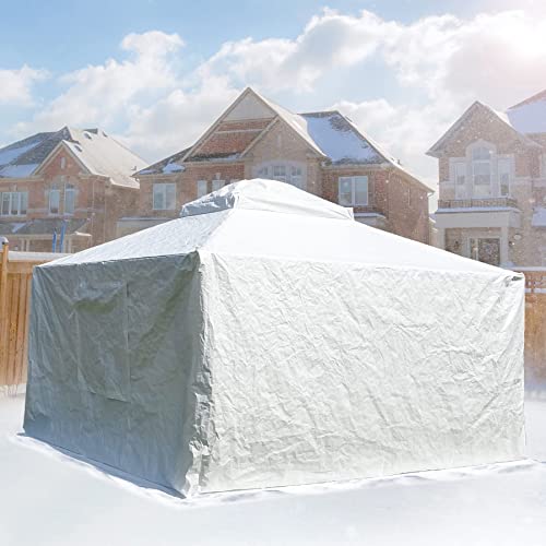 Gazebo Accessories 12' x 16' Universal Winter Gazebo Cover for Hardtop Gazebos,Enclosed Cover with Sidewalls and Mesh Windows Waterproof (White) by domi outdoor living