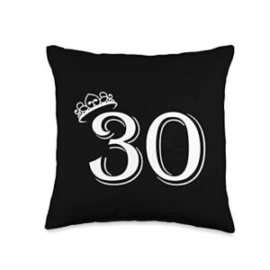 gift idea for the 30th birthday number and crown 30th birthday women men vintage number 30 with crown throw pillow, 16x16, multicolor