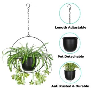 Shineloha Metal Plant Hangers with 5.5" Pot (Detachable) + Hook + Chain | Hanging Planters Indoor Outdoor, Ceiling Planters | Anti Rusted, Adjustable Hanging Length | NO Plant incld