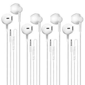 shdkjxh 4 pack of 3.5mm jack wired earbuds for computer、laptop、iphone、ipad and android phones wtih microphone and cord in school 、 office and home