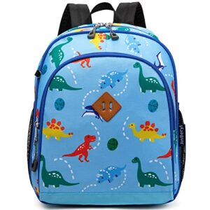 jinberyl toddler backpack for boys, 12 inch kids dinosaur backpack for preschool or kindergarten, light blue