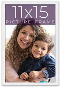 11x15 frame white real wood picture frame width 0.75 inches | interior frame depth 0.5 inches | white mid century photo frame complete with uv acrylic, foam board backing & hanging hardware