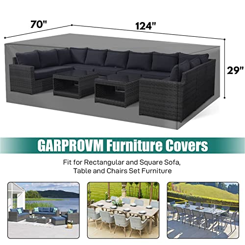 GARPROVM Outdoor Patio Furniture Covers Waterproof Patio Dining Table Couch Set Covers Rectangular with Upgraded 600D Material, 4 Windproof Buckles 124 x 70 x 29 Inch Heavy-Duty Large