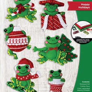 Bucilla Felt Applique 6 Piece Ornament Making Kit, Hoppy Holidays, Perfect for DIY Arts and Crafts, 89468E