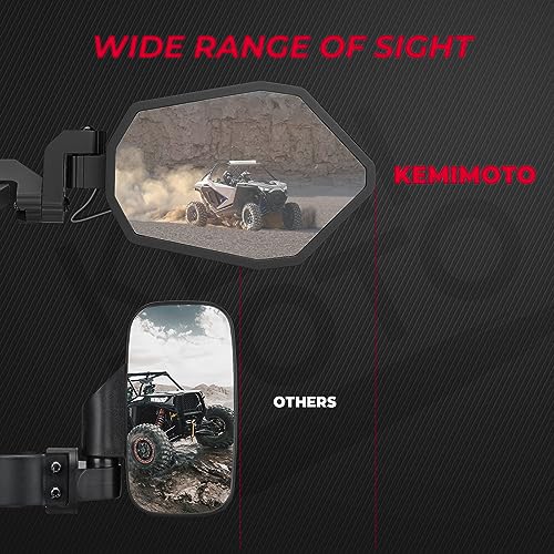 UTV Lighted Side Mirrors, KEMIMOTO RGB Mirror with 29 Color Modes for 1.6"-2" Roll Bar, Aluminium Side Mirrors Compatible with Can-Am Maverick X3, Polaris RZR, Pioneer, Teryx-1 CFMOTO Pair