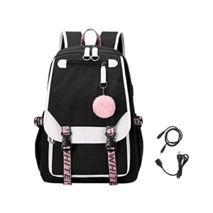teen girls school backpack with usb port, kids black backpack lightweight waterproof can hold 15.6 laptop, tablet.cute backpacks for high school can be used as gifts for students or friends (black)