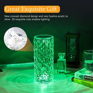 Crystal Table Lamp, Touch Remote Control Modern Nightstand Lamp, 16 Colors Changing Rose Table Lamp USB Rechargeable Bedside Light for Decorating Bedroom Living Room Dinner Bar